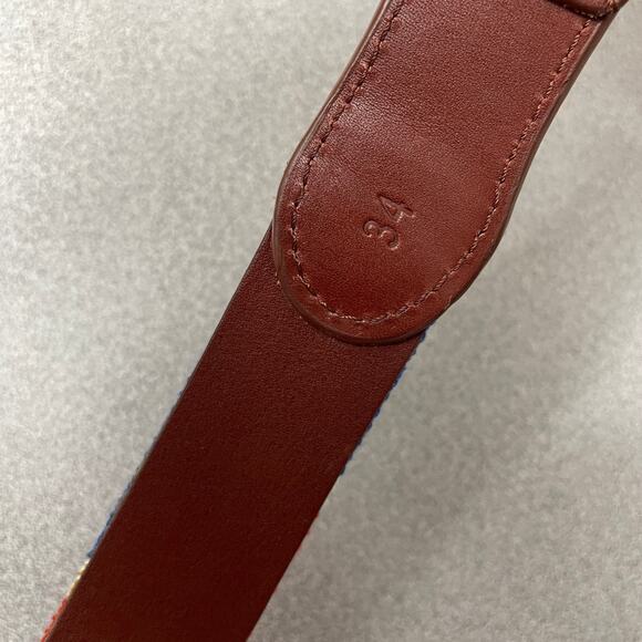 Tucker Blair Needlepoint Belt Mens 34 Brown Leather Flag USA America Star Stripe - Picture 7 of 8